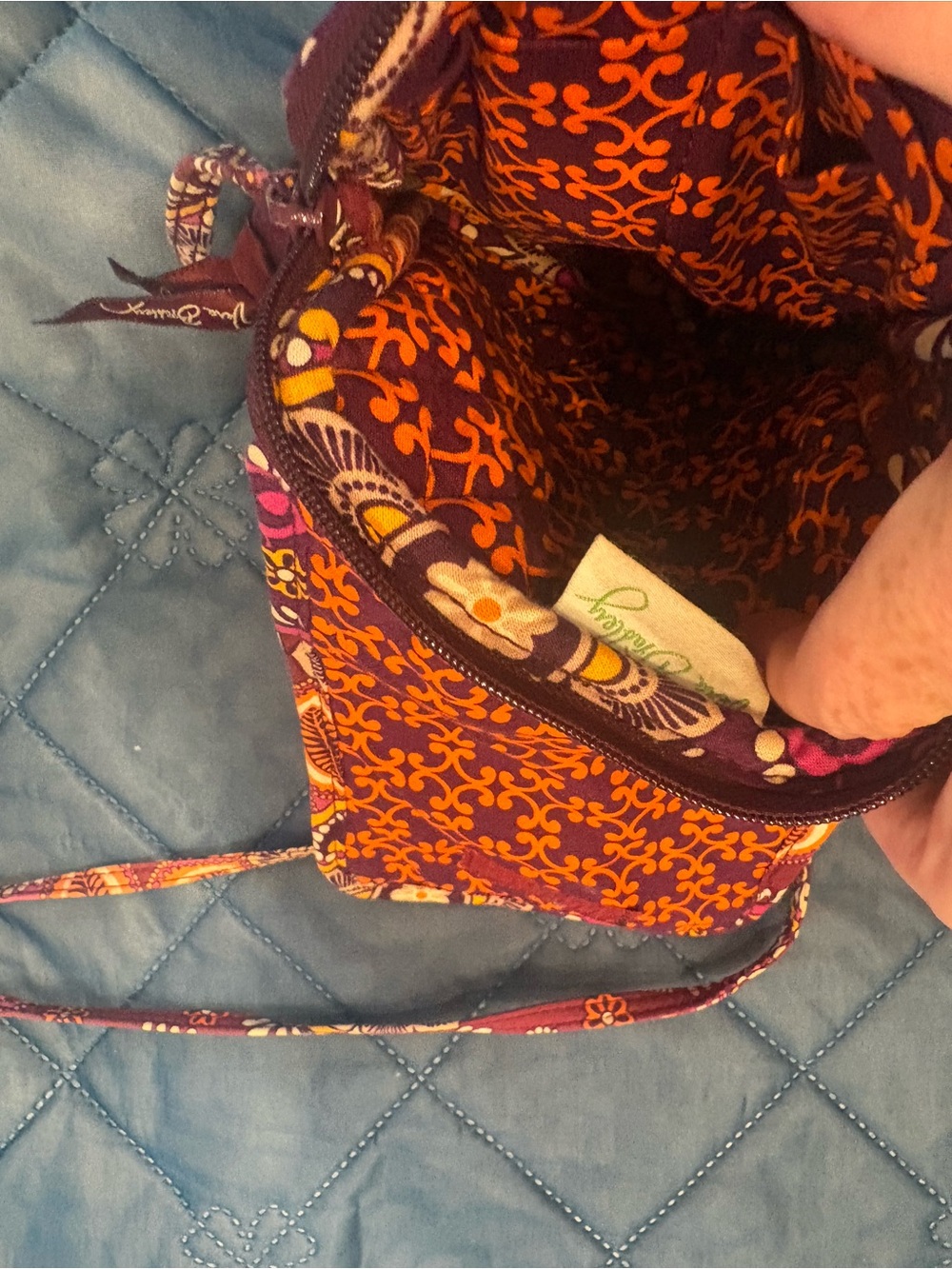 Vera Bradley Mini Hipster Purple, Pink and Orange Quilted Crossbody Bag - Picture 5 of 6